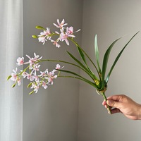 Bunga Anggrek Mini 3 Tangkai Buatan Tiruan Sentuhan Realistis, Simulasi Sutra Lembut 51cm, Dekorasi Rumah, Meja, Pernikahan, Pesta