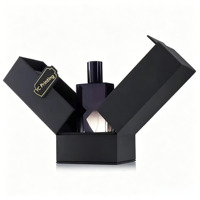 Boîte rigide de luxe à double porte en papier texturé noir et blanc, avec éclairage LED, pour emballage cadeau magnétique de bouteilles de parfum, design personnalisé