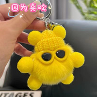 Porte-clés en peluche Ours portant des lunettes, pendentif mignon pour sac ou voiture, style dessin animé, entièrement fait main, modèle 01 sans impression