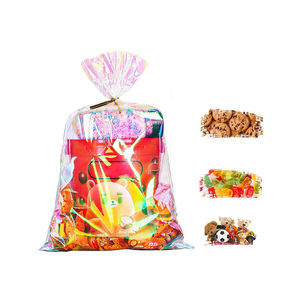Sacs à friandises en <span class=keywords><strong>cellophane</strong></span> avec attaches en plastique transparent arc-en-ciel holographique avec impression personnalisée pour anniversaire Halloween Noël Pâques - Product Image 2