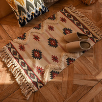 Style nordique 3D tissé géométrique Ins coton lin gland tapis Simple moderne lavable en Machine en peluche tapis ensembles de tapis