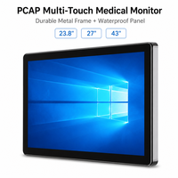 Écran tactile capacitif PCAP multi-touch 23,8 27 43 pouces, cadre métallique durable, étanche, panneau de commande médical