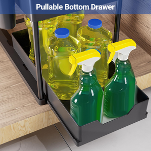 Multi Purpose <b>Kitchen</b> 2 Tier Organizer Pull Out Sliding Drawers Under Sink Cabinet Shelf Spice Bathroom <b>Storage</b> Rack - Product Image 6