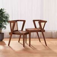 Ensemble de table à manger compacte moderne de qualité supérieure en bois massif avec chaises en rotin pour balcon