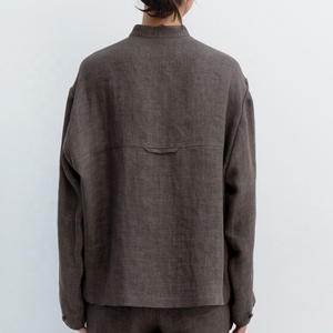 Vendita diretta in fabbrica camicia <span class=keywords><strong>Oversize</strong></span> da donna in misto lino e pantaloni larghi a vita alta set di due pezzi 100% abito di lino in cotone - Product Image 4