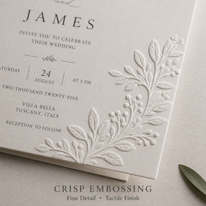 Invito Matrimoniale Botanico Senza Tempo Personalizzato, Stampa in Rilievo con Ramo d'Ulivo e Layout Tipografico Pulito - Product Image 4