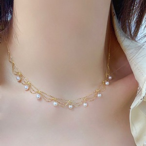 Collier Ehao en alliage de métaux précieux, minimaliste, avec dentelle et 9 <span class=keywords><strong>perles</strong></span>, élégant pour femme, chaîne de clavicule, idéal pour le quotidien - Product Image 3