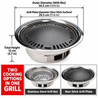 Barbecue coréen portable au charbon de bois, en acier inoxydable, rond, pour table, avec plaque de cuisson antiadhésive, pour le camping en plein air