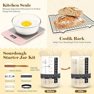 Set de Regalo para Hacer Pan de Levadura Rosa, Kit Completo para Hornear Pan Artesanal con Olla Esmaltada y <span class=keywords><strong>Cesta</strong></span> de Fermentación (Banneton) - Product Image 3
