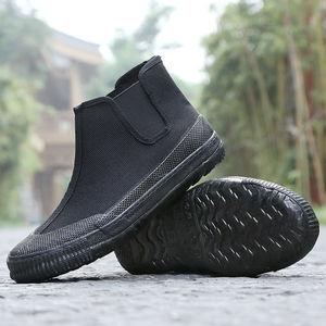 Chaussures de travail montantes en toile et caoutchouc pour hommes, noires, antidérapantes, respirantes, à talon bas, de sécurité, pour la construction et l'extérieur - Product Image 1