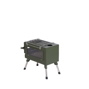 Estufa de leña portátil plegable color verde militar con ventana de visualización para acampar - Product Image 4
