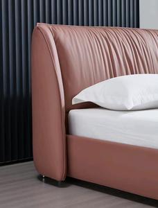 Ensemble de lit double de luxe européen en cuir français et bois massif sculpté King Size pour chambre principale et lit de mariage - Product Image 2