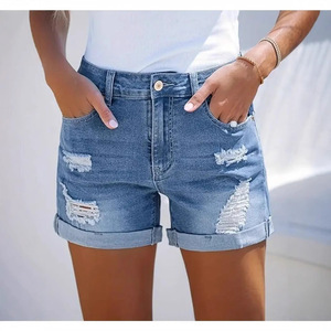 2025 estate nuovo Cross-Border da <span class=keywords><strong>donna</strong></span> per Amazon Shorts in Denim traspirante stile europeo americano strappati tre quarti <span class=keywords><strong>pantaloni</strong></span> bassi - Product Image 5