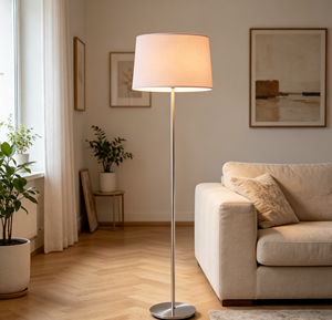 Lampada <span class=keywords><strong>da</strong></span> <span class=keywords><strong>Terra</strong></span> Moderna in Ferro Cromato con Base LED E27 e Paralume Cilindrico in Tessuto Rosa per Soggiorno - Product Image 4