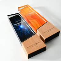 Trophées d'entreprise personnalisés en gros, design personnalisé, trophées en cristal de verre gravés, trophées en bois