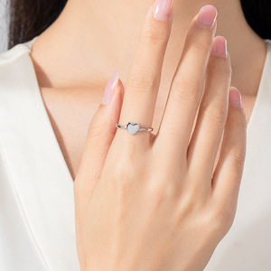 S925 Sterling Silver Smooth Heart <b>Adjustable</b> Thin <b>Ring</b> Minimalist Ins Style Gift Silver Jewelry For Girlfriends And Friends - Product Image 3