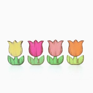 Adorno de madera con forma de tulipán, 4 piezas, diseño rústico para decoración del hogar en primavera, sala de estar, regalo artesanal de Pascua - Product Image 5