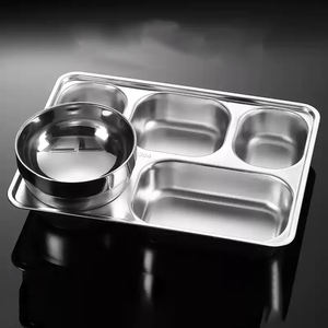 Großhandel Custom Food <span class=keywords><strong>Tray</strong></span> Edelstahl Teller Sets Geschirr 5 Fach Food Carrier mit Deckel - Product Image 4