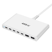 Pengisi daya USB C 455W blok 7-Multiport USB C, stasiun pengisian daya dinding Desktop Laptop GaN PD untuk iPhone 17 16 15