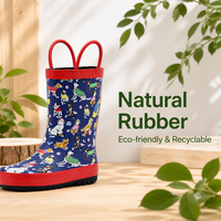 Bottes de pluie durables en caoutchouc naturel pour enfants, imperméables, avec poignée portable, chaussures d'extérieur pour enfants, motif chien amusant, personnalisation possible