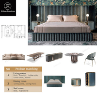 Lit King Size Moderne de Luxe en Velours avec Tête de Lit Lumineuse, Ensemble de Chambre à Coucher, Solution de Mobilier Tout-en-un pour Projet de Villa