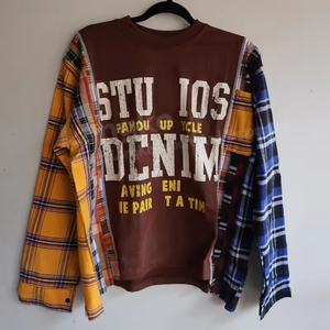 Chemise ample à manches longues en flanelle à carreaux 100% coton, style vintage, délavée à l'acide, avec poche sur le revers, patchwork, séchage rapide - Product Image 2