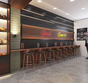 Diseño Interior Moderno para Cafetería y Panadería, Muebles Personalizados para Exhibición de Pan y Pastelería, Madera de Nogal y Metal Negro, Equipamiento Completo para Panadería - Product Image 4