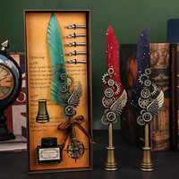 1 Kit Stylo Plume Calligraphie Vintage, Encre Créative Rétro, Fourniture de Bureau Scolaire, Stylo Plume d'Oie