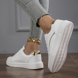 Zapatos para caminar de marca para mujer, zapatillas informales, zapatillas con plataforma de PU para mujer, zapatos clásicos blancos cómodos para skateboarding, antideslizantes - Product Image 6