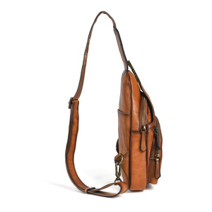 Vintage Genuine Leather Chest <b>Bag</b> For Men Brown Coffee Solid Color Casual Crossbody <b>Bag</b> Wear Resistant Fashionable Summer 2025 - Product Image 3