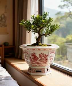 Jingdezhen Style Antique Pot de fleur en céramique chinoise jardinière en céramique rouge Pothos araignée Pot de plante décor à la maison - Product Image 1