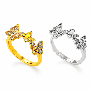 Anello Aperto a Farfalla da Donna, Anello Statement alla Moda, Accessorio Regolabile per Dito, Stile Elegante - Product Image 1