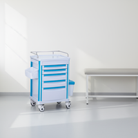 Chariot de Premiers Secours Portable en Alliage d'Aluminium et Plastique ABS, Mobilier Hospitalier Multifonctionnel Durable avec 5 Tiroirs et Verrouillage Centralisé pour Hôpital