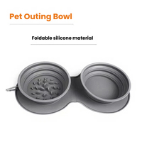 Bols de voyage pliables en silicone pour animaux de compagnie 2-en-1 avec distributeur de nourriture lente et base à ventouse, motif uni, option de suspension