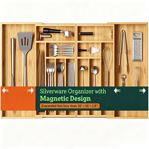 Organisateur d'ustensiles de cuisine en bambou, plateau de <span class=keywords><strong>rangement</strong></span> réglable <span class=keywords><strong>pour</strong></span> couverts, porte-<span class=keywords><strong>couteaux</strong></span> multi-emplacements <span class=keywords><strong>pour</strong></span> la cuisine domestique - Product Image 1