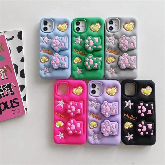 Cute 3D Cartoon Cat Scratch Support Silicone Lovely Phone Case for iPhone 16 15 14 13 12 11 Pro Max