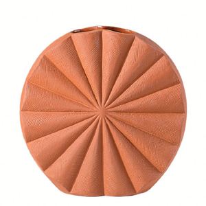 Dropshipping Shopify girasol arcilla roja jarrones de cerámica Luz de lujo Retro Ideal para mostrar salas de estar planas Hydro/flores secas - Product Image 1