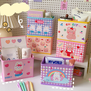 Pronto per la spedizione scatola portaoggetti da tavolo per dormitorio scelta per ragazza in pelle PU pieghevole articoli vari smistamento cestino organizer per cartoni animati - Product Image 1