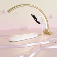 Nouvelle lampe de beauté en métal demi-lune, support de téléphone portable, lampe de bureau pour cils, lampe LED 3 en 1 pour salon de beauté avec repose-bras
