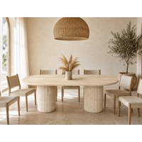 Table à manger en marbre beige travertin de haute qualité, forme ovale, base cannelée, pierre naturelle personnalisée SH STONE