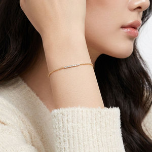 Latest Products Daily Wearing Handmade Link Chain Bracelet Jewelry 18K <b>Solid</b> Rose <b>Gold</b> Shiny Real Natural Diamonds Bracelet - Product Image 5