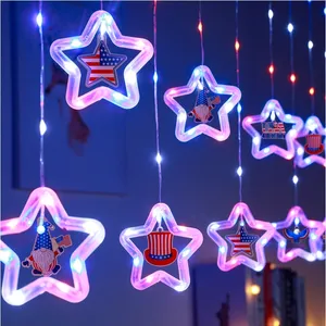 USA Independence Day LED Party Decorative Lights American Flag Remote Switch Hanging Lights Garden Holiday Decorative Lights