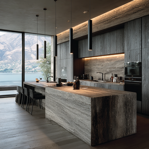 VSME Mobili da <span class=keywords><strong>Cucina</strong></span> di Lusso Minimalisti Italiani con Isola in Pietra e Set di Armadi Modulari in Legno Grigio - Product Image 6