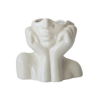 Vase en Céramique Blanc Art Déco Nordique Créatif, Forme Visage et Corps de Femme pour Arrangement Floral de Salon