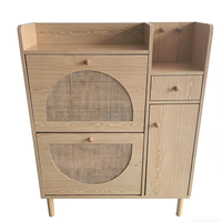 Meuble à chaussures moderne en rotin tressé avec 1 tiroir et 1 porte, double tiroir rabattable, pour l'entrée de la maison, le couloir, meuble de rangement en bois