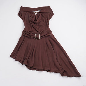 Robe moulante sexy à col bénitier et dos nu pour femme, imprimé numérique, couleur unie, boucle métallique, ourlet enveloppant, mini-robe de soirée - Product Image 2