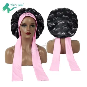 Bonnet en soie souple double couche avec logo personnalisé, à la mode, avec cravate, extra large