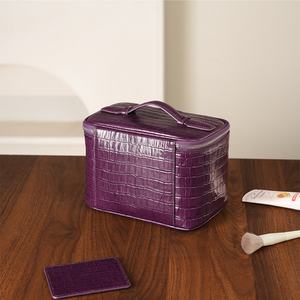 Sac à cosmétiques en PU alligator, logo personnalisé, grande capacité, pochette à fermeture éclair, logo brodé, trousse de maquillage pour femmes - Product Image 6