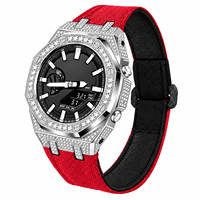 Boîtier de montre en acier inoxydable de luxe entièrement serti de diamants, bracelet en nylon, mod Kif Oak Casioak G Ga2100, pièces de montre antichoc