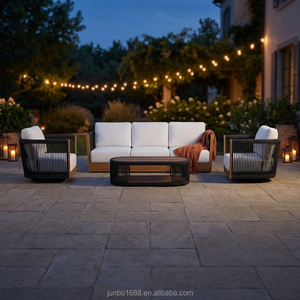 Set Divano Moderno da Esterno in <span class=keywords><strong>Alluminio</strong></span> Bianco con Tavolo in Legno Composito per Gruppo Salotto da <span class=keywords><strong>Giardino</strong></span>/Patio per Tutte le Stagioni - Product Image 5